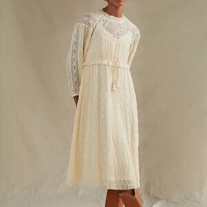 Let Me Be/Anthropologie pleated lace midi dress (wedding/balletcore)